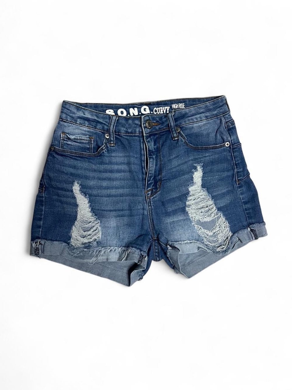 Curvy High-Rise Distressed Denim Shorts SONG